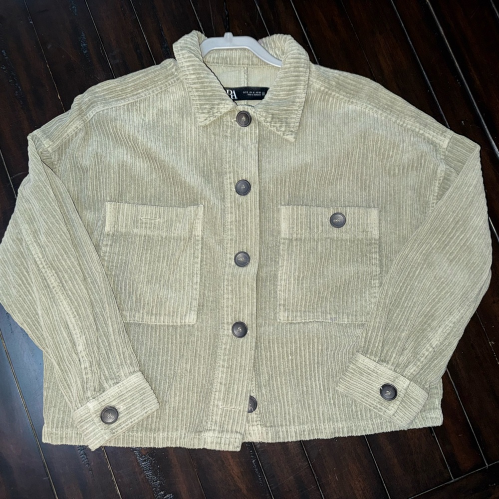 Olive Corduroy Button-Up Jacket